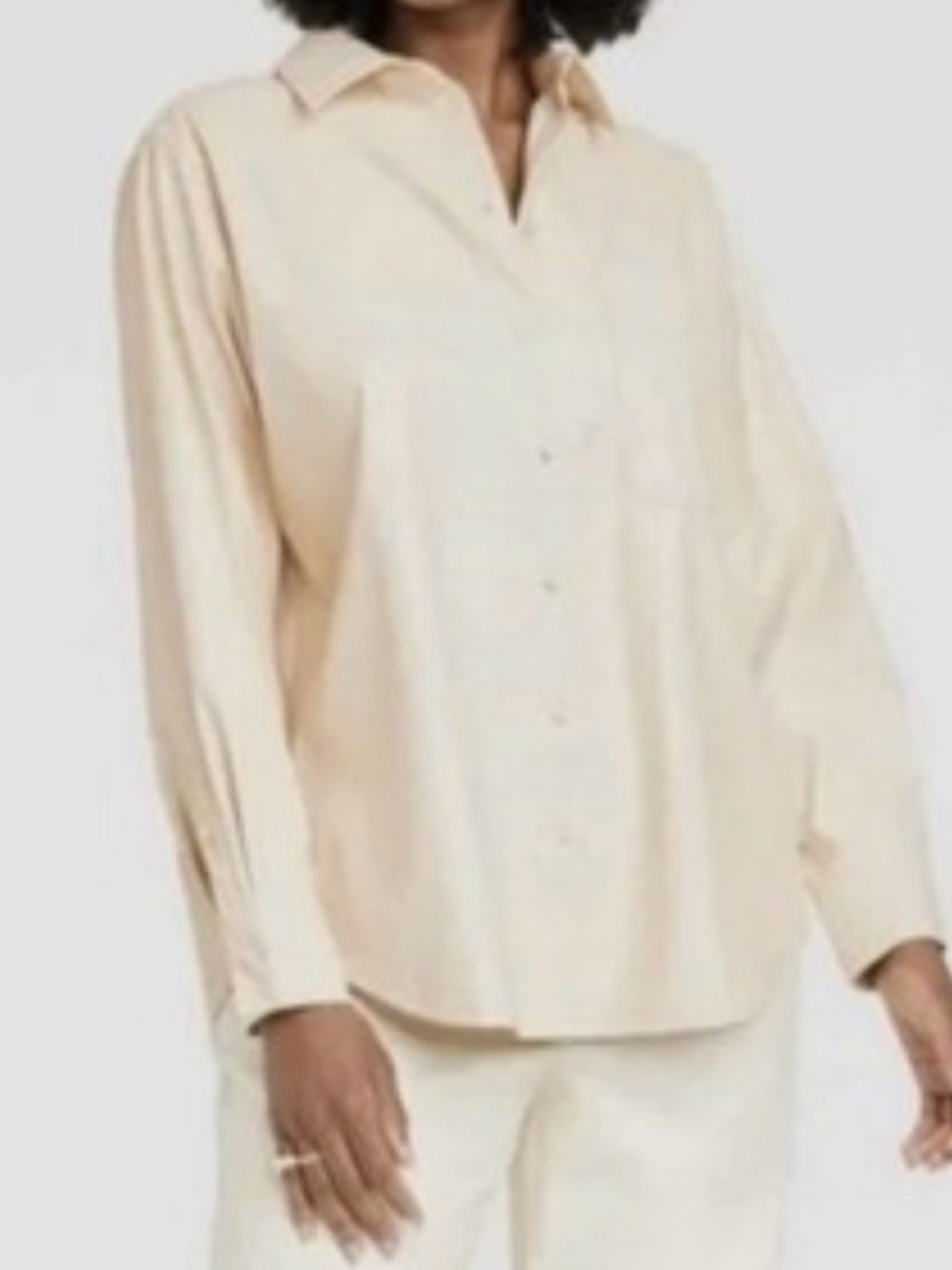 Women's Cream Button-Front Relaxed Shirt , A new day, size S , faux leather.